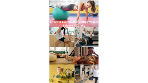 Infographic showing 7 exercises to reduce vertigo symptoms, including the Epley maneuver, balance poses, and yoga techniques