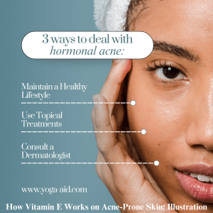 Illustration of Vitamin E neutralizing free radicals and soothing inflammation in acne-prone skin