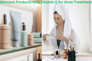 Vitamin E skincare products, oils, and creams for acne treatment and healthy skin