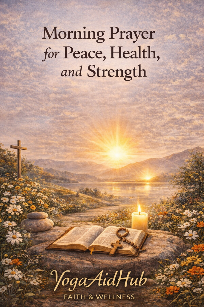 Morning prayer for peace, health, and strength with a calm Christian wellness theme